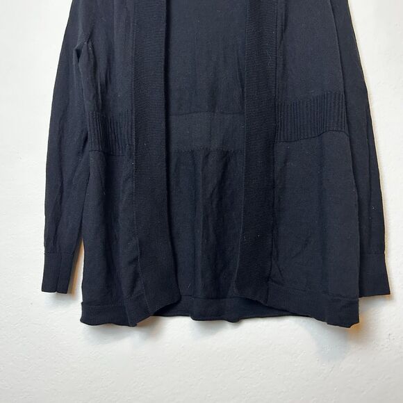 Talbots Cardigan Women's MP Black Merino Wool Open Front Sweater Minimal Casual - Picture 3 of 12